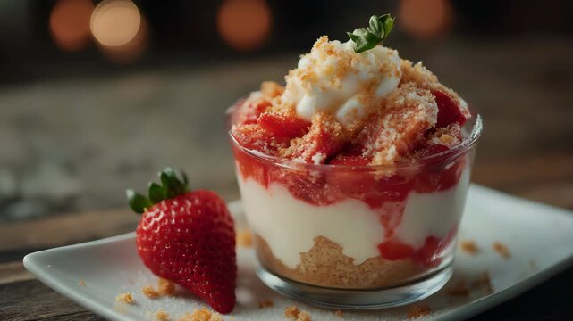 Strawberry and cream parfait dessert