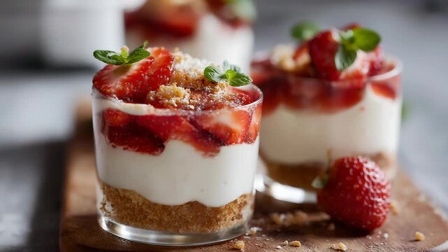Strawberry and cream parfait dessert