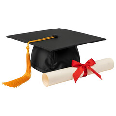 Graduation cap and diploma certificate