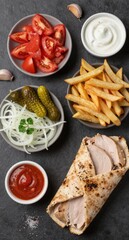 Delicious Shawarma Wrap with Fries and Fresh Ingredients