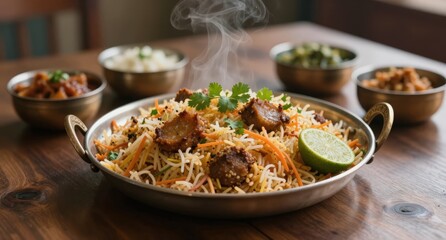 Delicious Biryani Rice Dish in Traditional Pan Food Photography