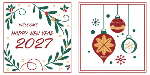 Happy New Year 2027 &ndash; Wreath Greeting & Hanging Ornament Holiday Design