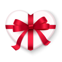 Realistic gift box with satin bow. Ideal for gift wrapping, holiday decoration, weddings and celebrations. High quality design isolated on transparent background