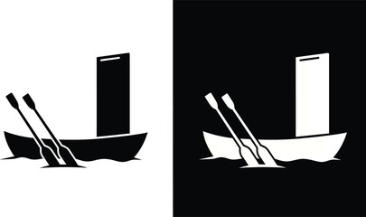 Black and white boats with oars side by side