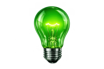 Green light bulb glowing bright, symbolizing sustainable energy, environmental care, innovation, and eco-friendly ideas