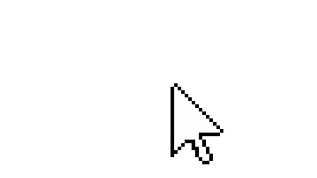 Classic pixelated computer mouse pointer indicating interaction on a digital interface, representing cursor movement and selection within software applications or web environments