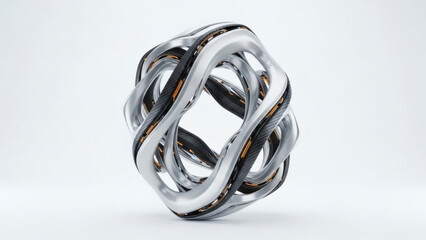 Dynamic Intertwined 3D Metallic Object Symbolizing Digital Connectivity and Innovation