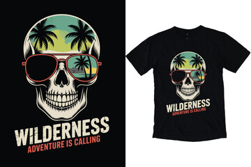 Fototapeta premium Retro Summer Skull Beach Adventure Vector T-Shirt Design print