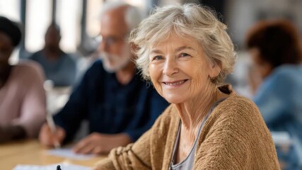 Seniors engage in friendly bingo game at community center F, enjoying social interaction and laughter during a lively afternoon event