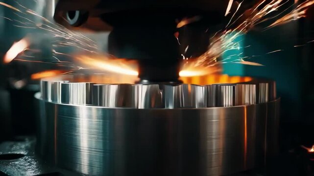 Medium shot of a metal sheet undergoing curved geometry stamping highlighting smooth transitions and flowing shapes being formed with precision tooling.