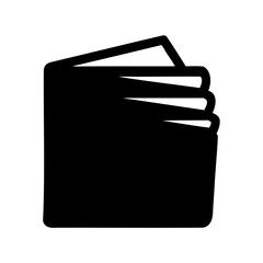 A minimalist black silhouette icon representing an open book or a stack of documents