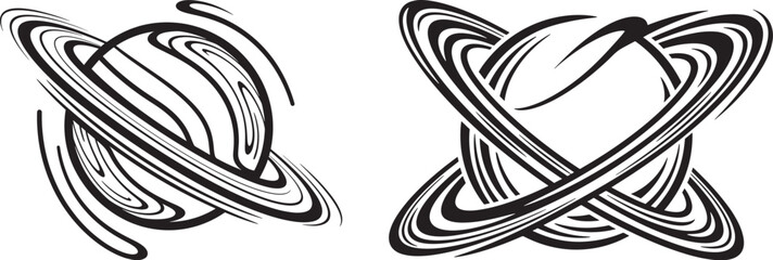 Stylized Saturn Planet with Orbital Rings for Astronomy and Space Exploration Logo Design © FrajanaAI