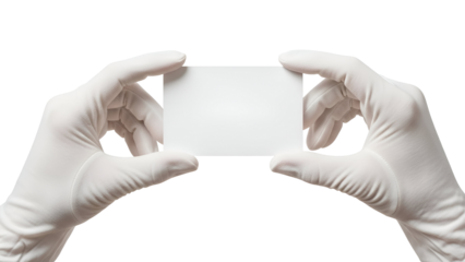 Hands in White Gloves Holding a Blank Card