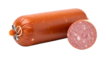Salami Sausage with Slice Isolated on White Background