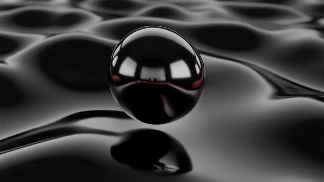 Black Water Droplets with Reflections Closeup.