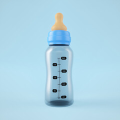 Empty feeding bottle on blue background