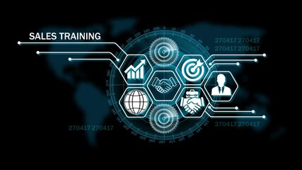 sates training Business, Technology, Internet and network concept. virtual screen of the future and sees the inscription: on map background 