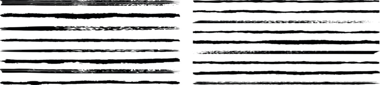 Set of wavy horizontal lines. Chalk line. Marker hand-drawn line border set and scribble design elements. lines hand drawn paint brush stroke. Vector set isolated on white. Hand drawn scribble.