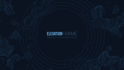 Abstract contour mountain elevation landscape map. Abstract minimal relief topographic map. Terrain contour vector grid with a central place for text.