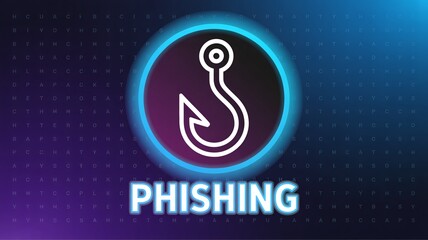 Phishing scam alert with hook and cyber threat warning