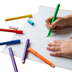 Naklejka premium Child drawing with colored markers isolated on transparent background