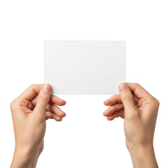 Fototapeta premium Hands holding paper square isolated on transparent background