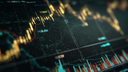 4K Stock market trading graph financial data analysis investment, global economy, business, and finance concept digital chart with candlestick and line graphs video - Powered by Adobe