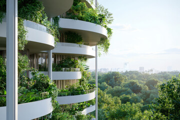 Stunning vertical forest skyscraper featuring lush greenery and modern architecture, blending nature with urban living