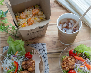 Healthy Takeaway Lunch Set with Shrimp Fried Rice and Salad 