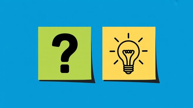 Innovative thinking concept with question mark and lightbulb on sticky notes - Powered by Adobe