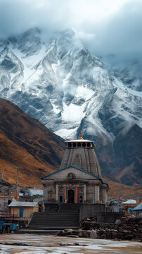 AI generator images of Kedarnath Temple, one of the holiest pilgrimage sites in Hinduism, is a temple dedicated to Lord Shiva and is one of the twelve Jyotirlingas, or the most important sacred sites 