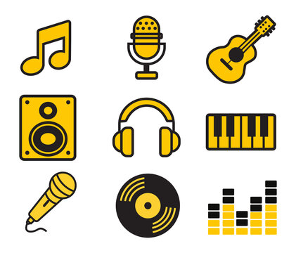 Music and Audio Equipment Line Art Icons Set