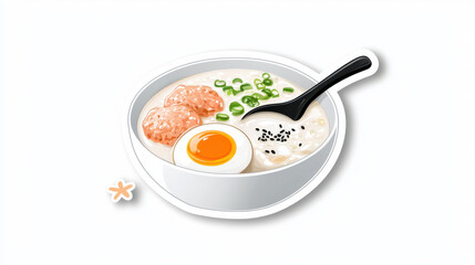 Cute bowl of soup featuring meatballs, egg, and green onions, perfect for cozy meal