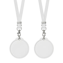 Pair of lanyards with blank id tags isolated on transparent background