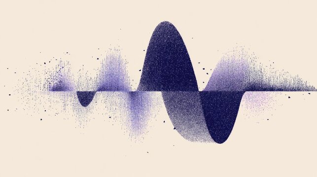 Abstract Blue Particle Sound Waveform on Beige Background. AI generative