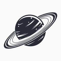 dark Saturn shows rings circling the planet in space on white © Shipon