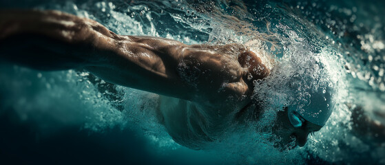 AI generator images of Freestyle swimming, the fastest and most popular stroke, requires key techniques to help you swim this stroke quickly and efficiently (feeling less tired but going further).
