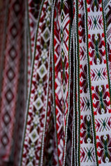 Traditional lithuanian ethnographic hand-woven belts Lithuanian traditional ornament on street market