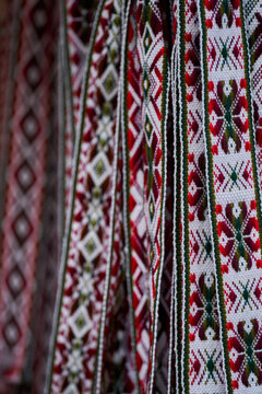 Traditional lithuanian ethnographic hand-woven belts Lithuanian traditional ornament on street market