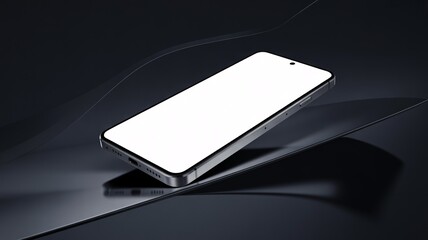 Modern smartphone with blank screen on sleek black surface