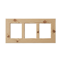 Wooden triple picture frame isolated on transparent background