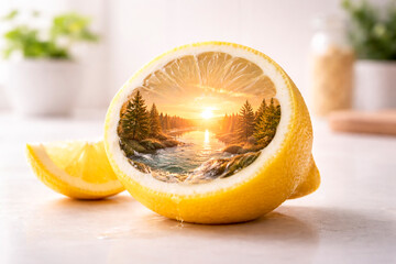 Surreal Landscape Inside Lemon Fruit