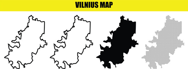 Obraz premium Vilnius Map Outline in Black and White on Yellow Background