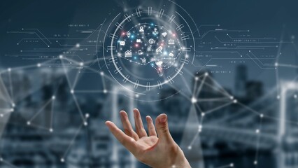 AI artificial intelligence with digital brain and connected data circuit. AI core processes data, AI core drives intelligence, enables connection, and AI core powers smart digital systems. Marrow