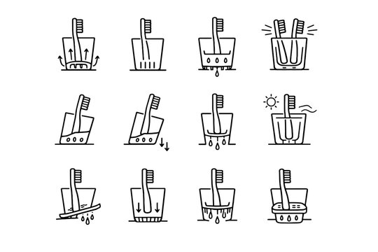 Vertical vector calm holder posture storage cue gravity habit drainage icon toothbrush