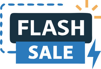 Blue flash sale text and lightning indicates a promotion on white background
