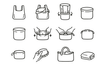 Calm fold logic inside bag minimalist outline simple icon pouch grocery vector