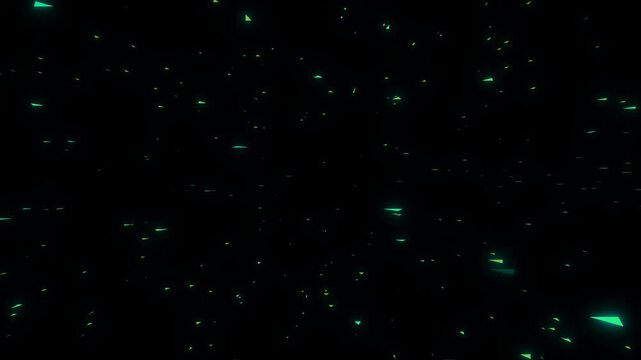 Abstract Digital Glitch Effect with Green Particles on Black Background.