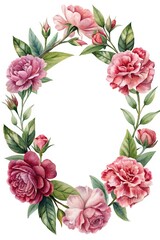 Watercolor floral wreath featuring roses and peonies, elegant and romantic decoration