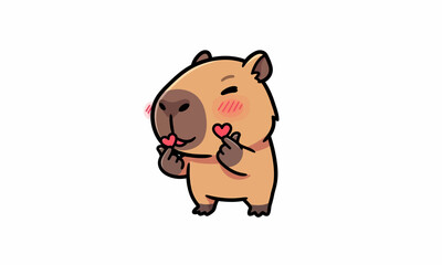 Cartoon Capybara Holding Heart Shape Object.